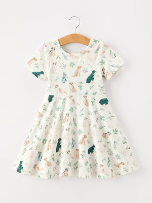 Puppy Floral Twirl Girls Dress