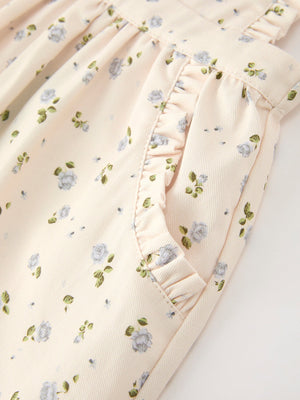 Girls Blue Floral Print Wide Leg Jumpsuit