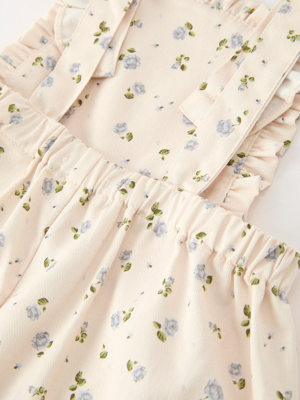 Girls Blue Floral Print Wide Leg Jumpsuit