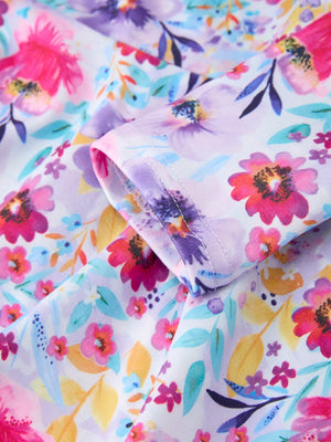 Fall Watercolor Floral Print Girls Ruffle Hem Twirl Dress