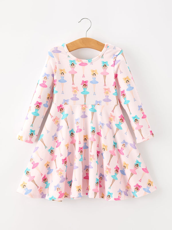 Fall Colorful Ballet Character Girls Long Sleeve Twirl Dress
