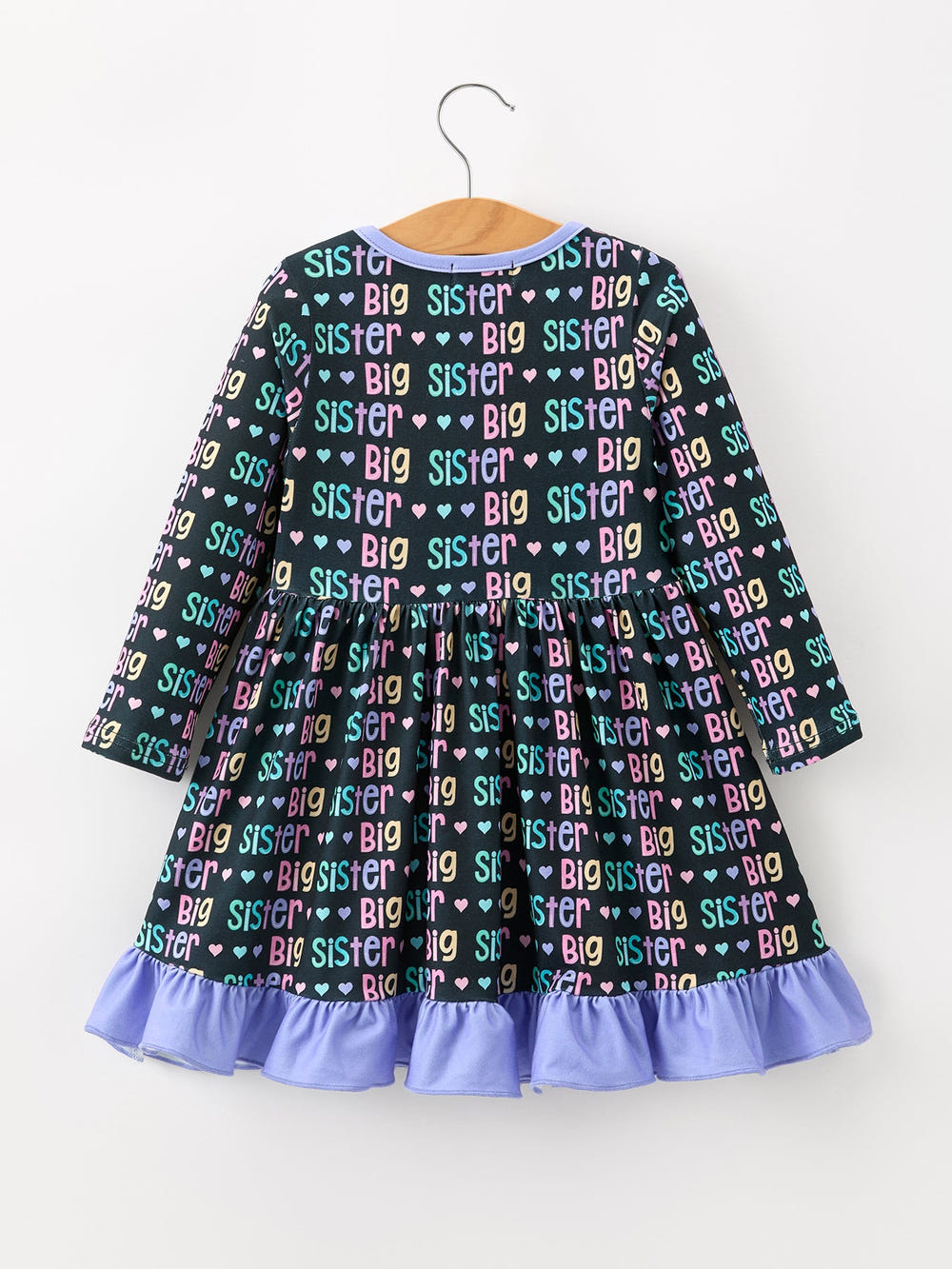 Big Sister Rainbow Letter Print Girls Ruffle Hem Dress