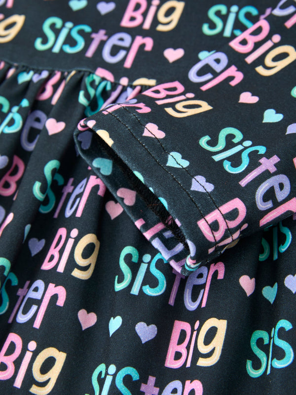 Big Sister Rainbow Letter Print Girls Ruffle Hem Dress