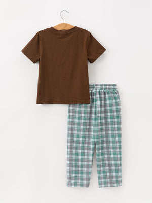 Plaid Moose Smocked Boys Short Sleeve Pant Set