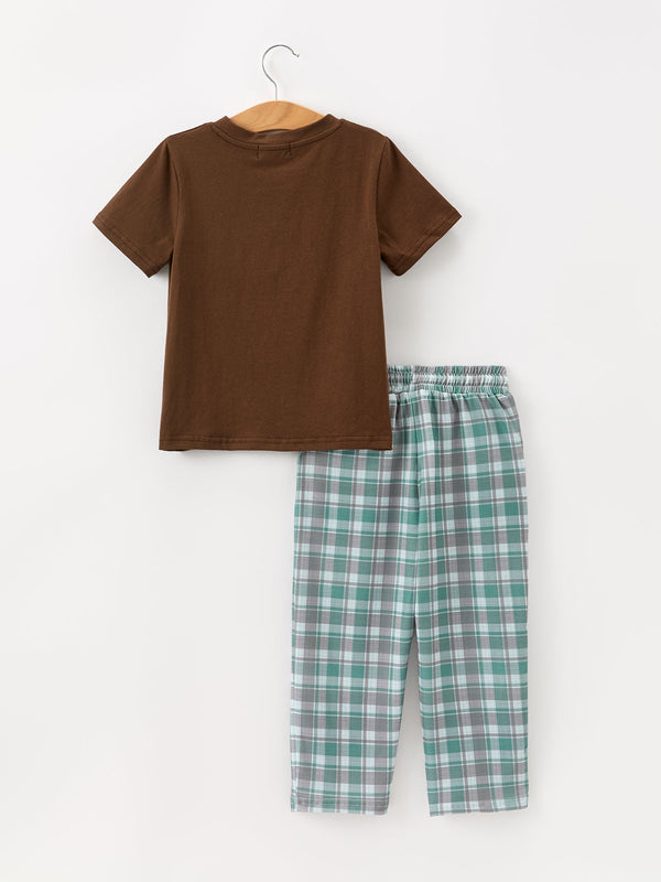 Plaid Moose Smocked Boys Short Sleeve Pant Set
