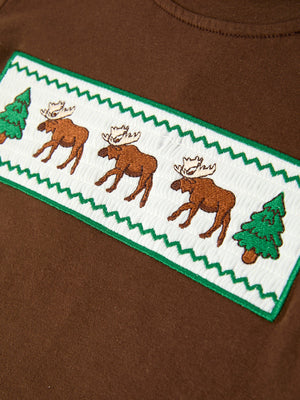 Plaid Moose Smocked Boys Short Sleeve Pant Set