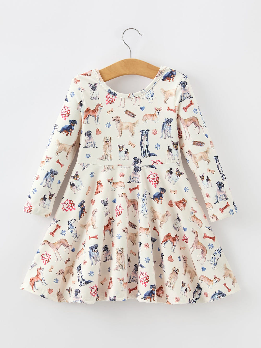 Fall Dog Print Girls Long Sleeve Twirl Dress