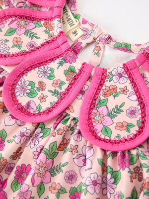 Hot Pink Floral Petals Collar Girl Bloomer Set