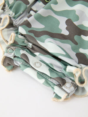Fall Camo Bow Girls Ruffle Bubble Romper