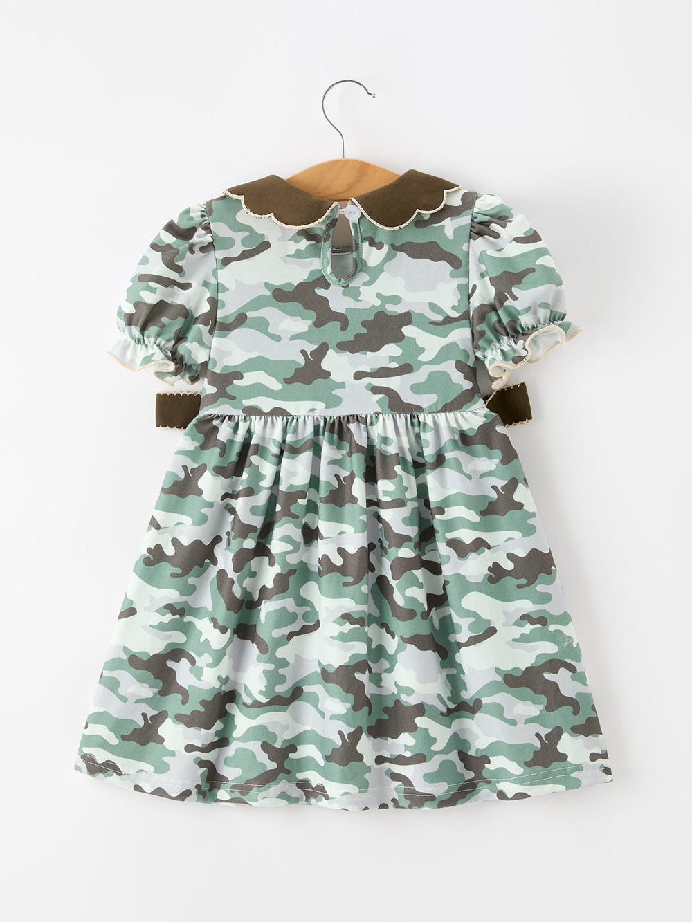 Fall Camo Bow Girls Puff Sleeve Twirl Dress