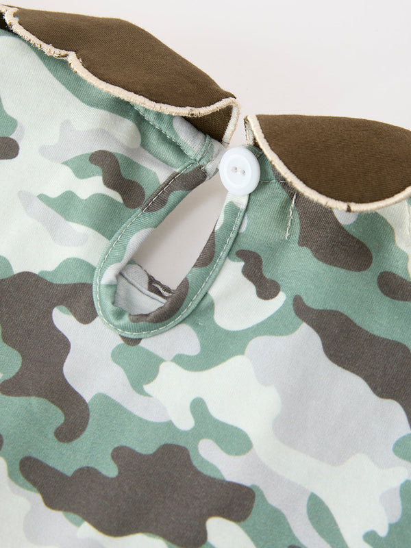 Fall Camo Bow Girls Puff Sleeve Twirl Dress
