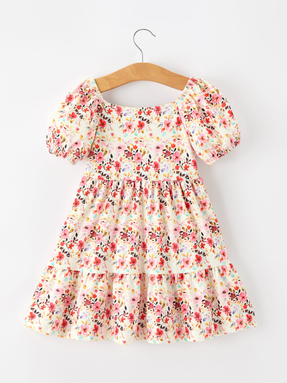 Fall Vintage Floral Puff Sleeve Girls Dress