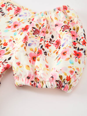 Fall Vintage Floral Puff Sleeve Girls Dress