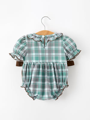 Plaid Moose Smocked Baby Girl Bubble Romper