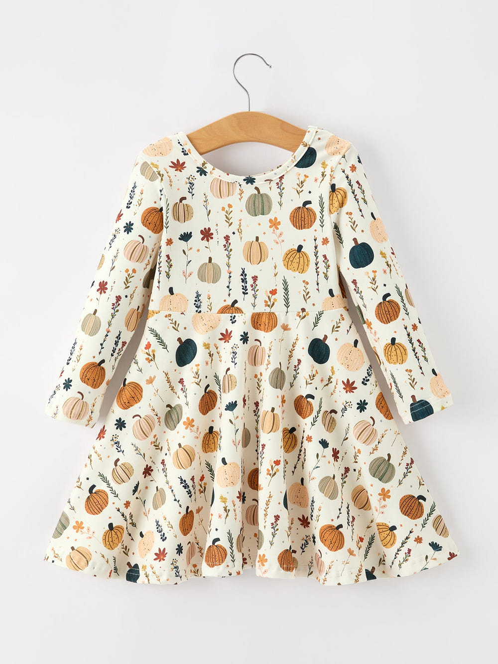 Fall Orange Pumpkin & Leaf Twirl Girls Dress