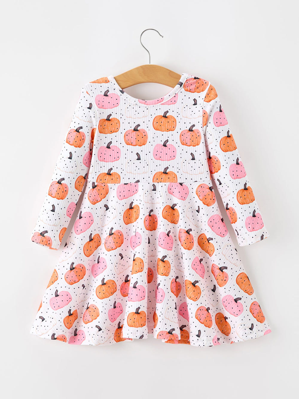 Fall Pumpkin Print Girls Twirl Dress Long Sleeve