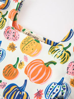 Halloween Pumpkin Print Girls Ruffle Hem Dress