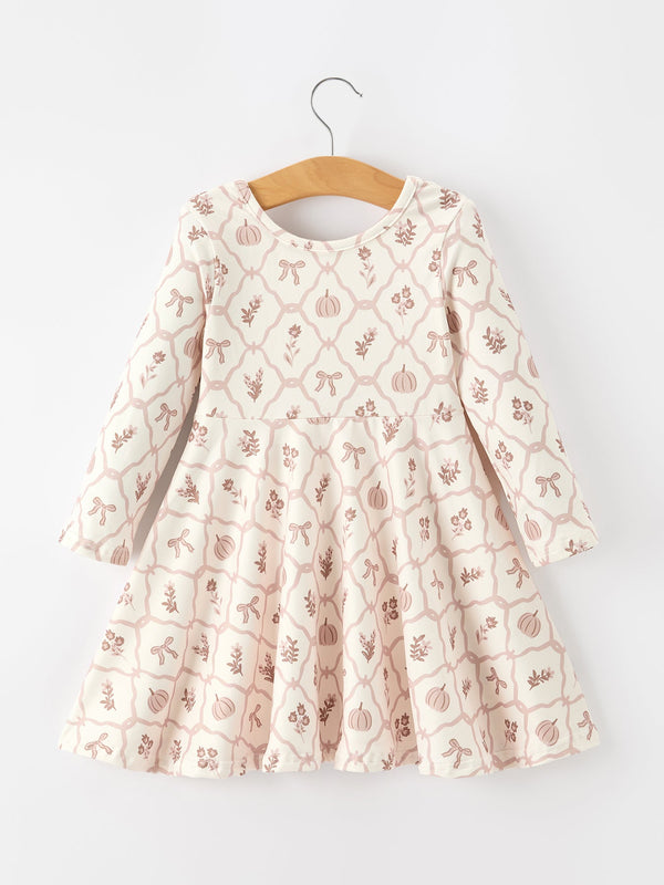 Fall Pumpkin Bow Girls Twirl Dress