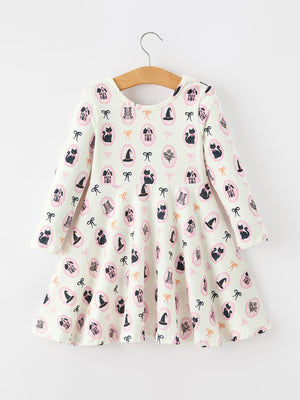 Halloween Vintage Cameo Print Girls Twirl Dress