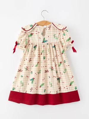 Fall Gingham Girls Dress Ruffle Collar Bow
