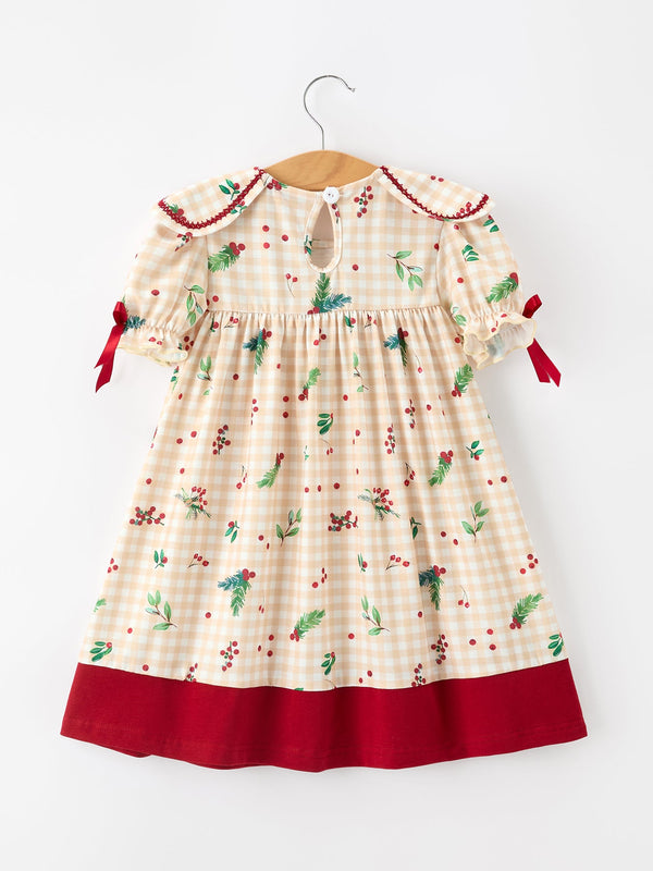 Fall Gingham Girls Dress Ruffle Collar Bow
