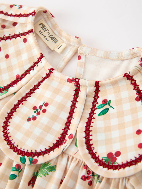 Fall Gingham Girls Dress Ruffle Collar Bow