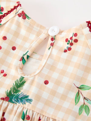 Fall Gingham Girls Dress Ruffle Collar Bow