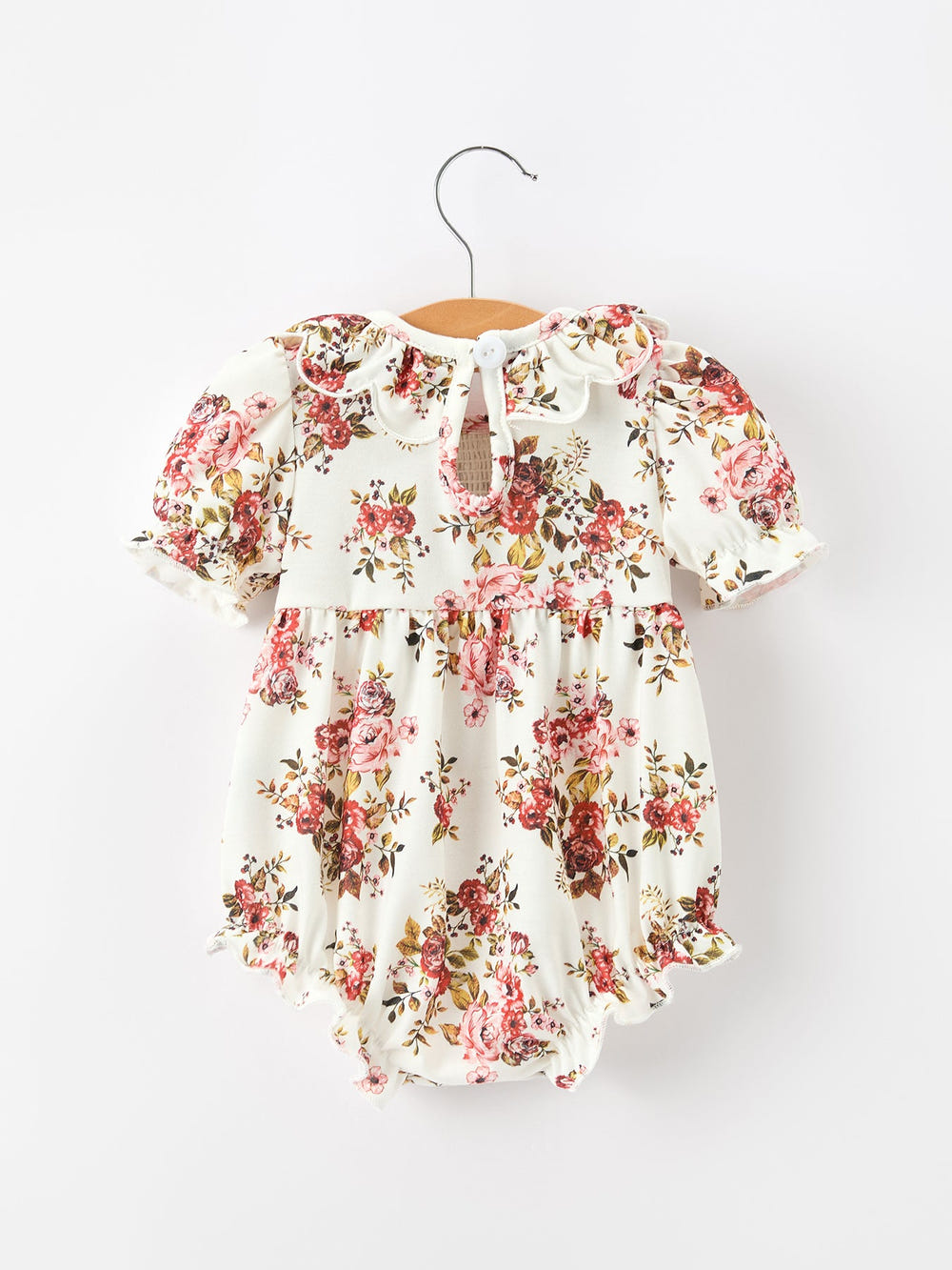 Fall Garden Baby Romper Smocked Petal Collar Bow