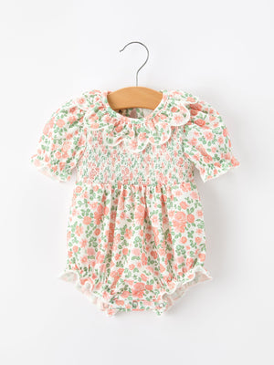 Fall Blush Floral Baby Romper Smocked Petal Collar