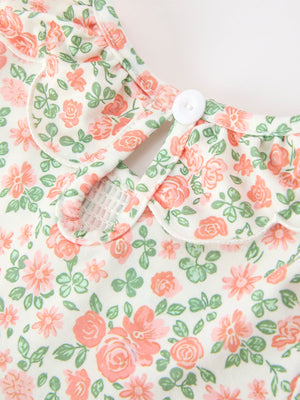 Fall Blush Floral Girls Dress Smocked Petal Collar