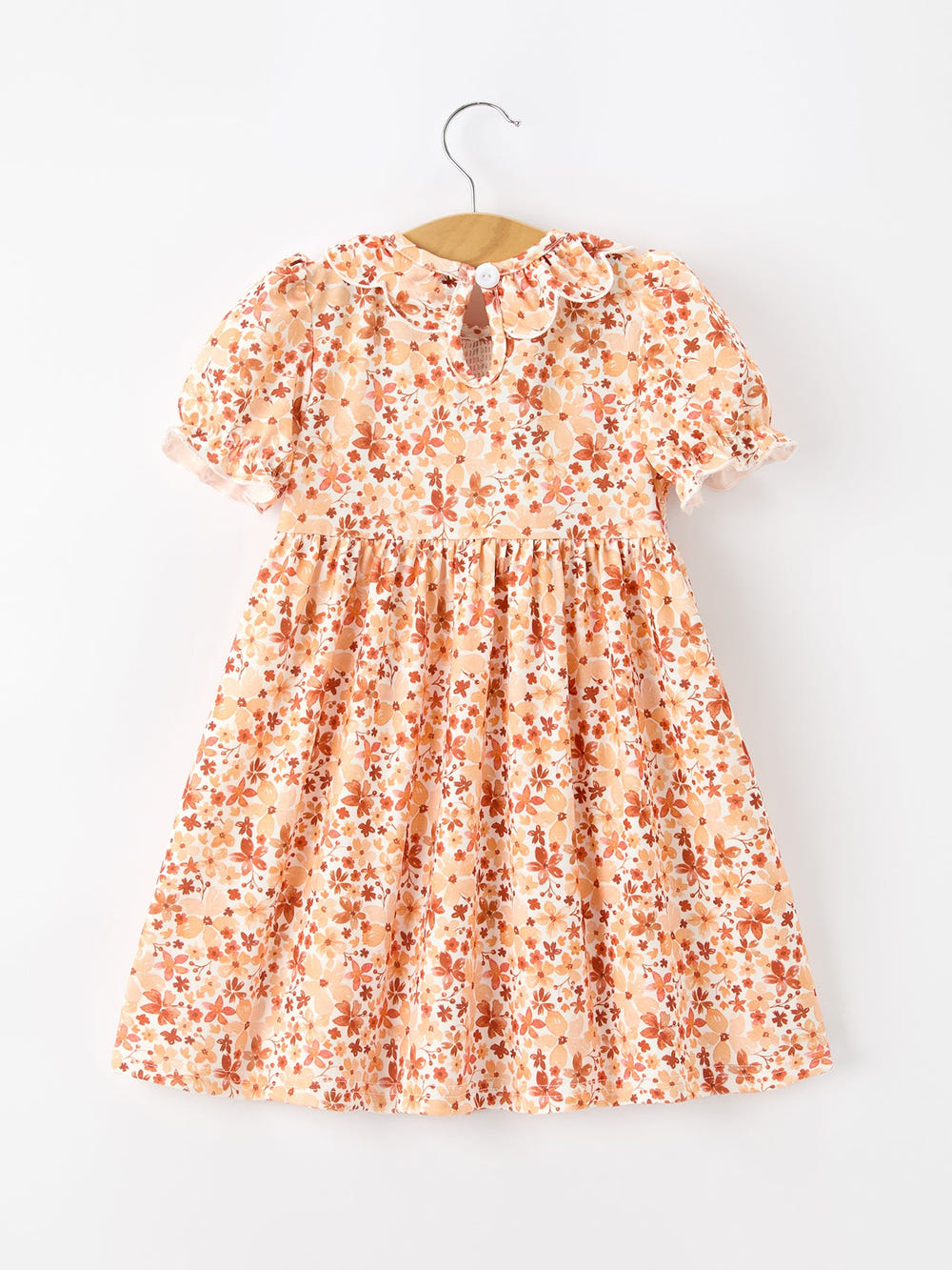 Fall Rust Floral Baby Girls Dress Smocked Petal Collar