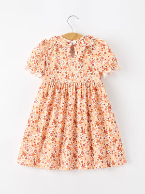 Fall Rust Floral Baby Girls Dress Smocked Petal Collar