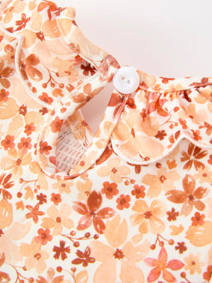 Fall Rust Floral Baby Girls Dress Smocked Petal Collar
