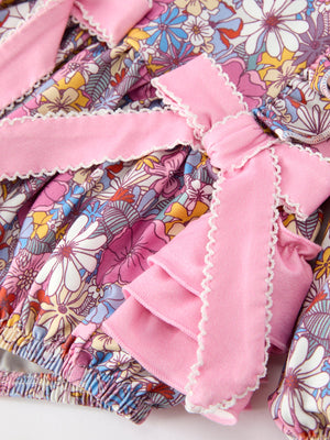 Fall Vintage Floral Print Girls Long Sleeve Romper