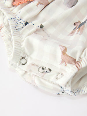 Fall Plaid Dog Print Girls Long Sleeve Romper