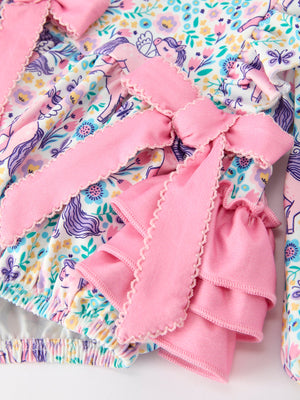Unicorn Floral Print Girls Long Sleeve Romper