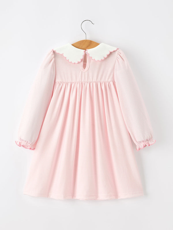 Pink Goose Embroidered Baby Girl Dress Peter Pan Collar Bow Dress