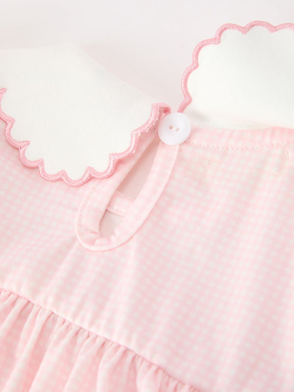 Pink Goose Embroidered Baby Girl Dress Peter Pan Collar Bow Dress