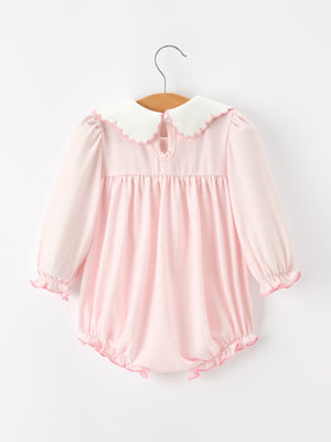 Pink Goose Embroidered Baby Girl Romper Ruffle Collar