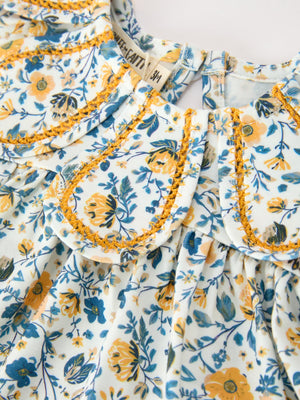 Floral Girls Outfit Set Yellow Puff Sleeve Top Bloomers Set