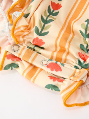 Fall Floral Stripe Baby Girls Romper Petals Collar Smocked