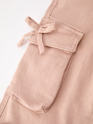 Girls Solid Cargo Leggings Side Bow Pocket Wide Leg Pants