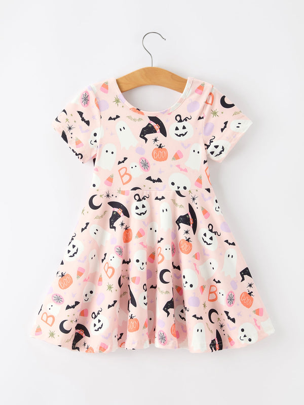 Halloween Ghost Girl Twirl Dress Short-sleeved