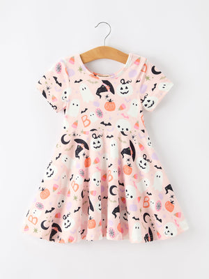 Halloween Ghost Girl Twirl Dress Short-sleeved