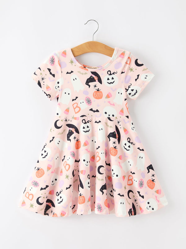 Halloween Ghost Girl Twirl Dress Short-sleeved