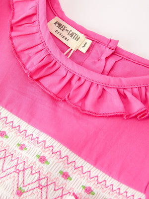 Fall Girl Hot Pink Ruffle Smocked Embroidery Dress
