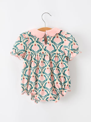 Fall Geometric Floral Baby Romper Petals Collar Smocked