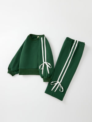 Girls Pink Bow Trim Sweatshirt and Pants Set