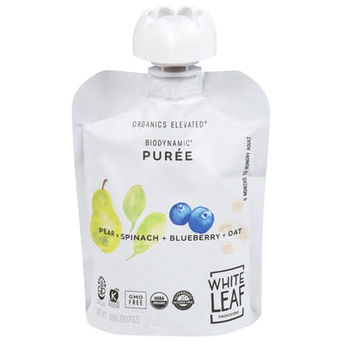 White Leaf Provisions Organic Spinach Blueberry Baby Food, Stage 2, 6 pouches for healthy infant feeding.