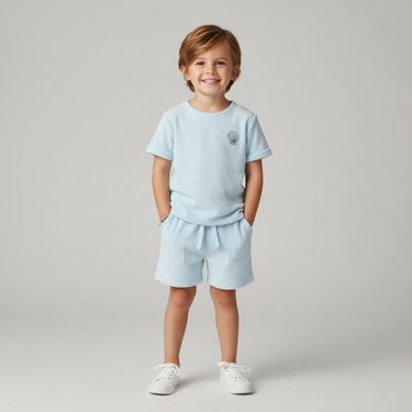 Organic Terry Tee & Shorts Set - Light Blue